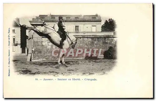 Ansichtskarte AK Hippisme Cheval Saumur Sauteur en liberte Croupade