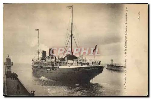 Cartes postales Bateau Paquebot Le stearmer La Touraine de la Compagnie Generale Transatlantique