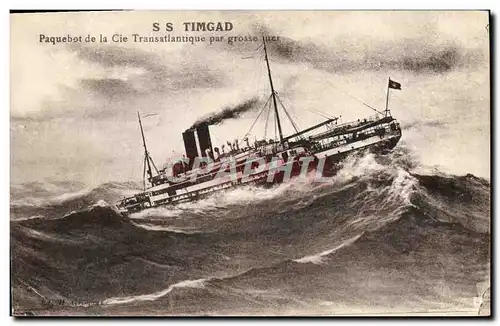 Cartes postales Bateau SS Timgad Paquebot de la Cie Transatlantique par grosse mer