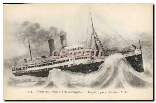 Cartes postales Bateau Paquebot Compagnie Generale Transatlantique Timgad par grosse mer