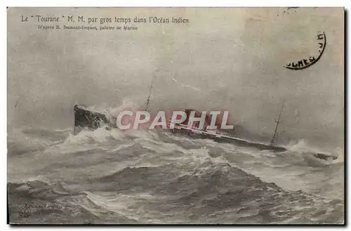Cartes postales Bateau Paquebot la Tourane MM par gros temps dans l'ocean indien