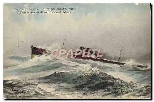 Cartes postales Bateau Paquebot la Tourane MM par gros temps