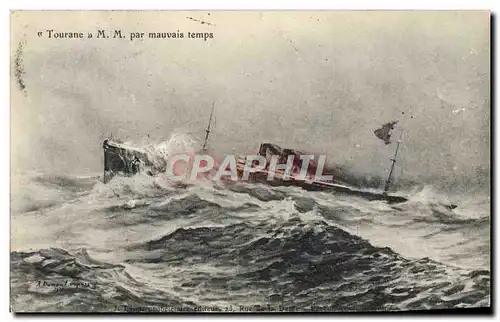 Cartes postales Bateau Paquebot Touraine MM par mauvais temps