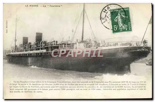 Cartes postales Bateau Paquebot Le Havre La Touraine