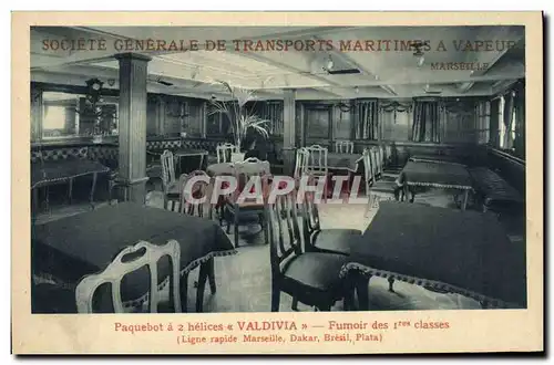 Cartes postales Bateau Paquebot a 2 helices Valdivia Fumoir des 1eres classes Ligne rapide Marseille Dakar Bresi