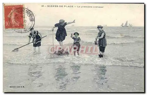 Cartes postales Femme Maillot de Bains Enfants la premier crevette peche Pecheur