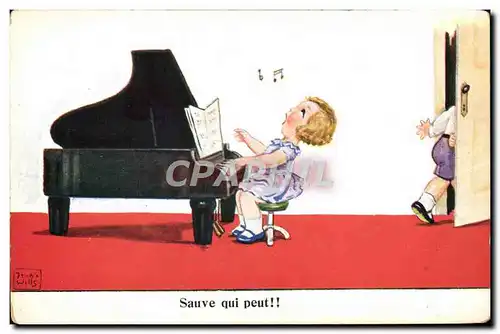 Cartes postales Fantaisie Illustrateur Enfant Piano