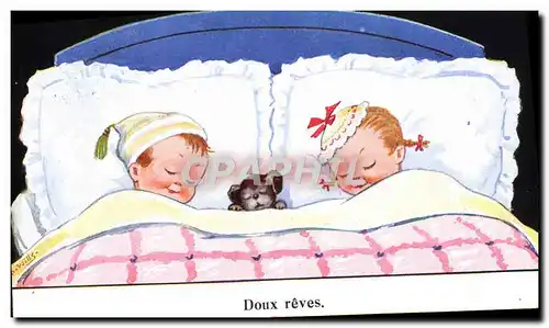 Cartes postales Fantaisie Illustrateur Enfants Chien Doux reves