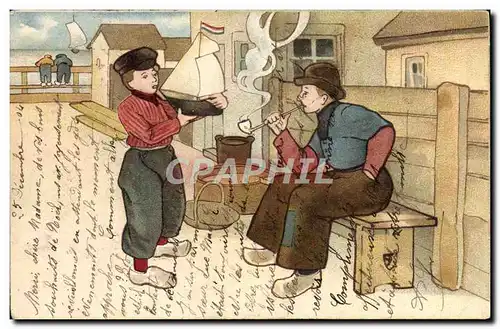 Cartes postales Fantaisie Illustrateur Wells Enfants Pays-Bas Pipe Tabac