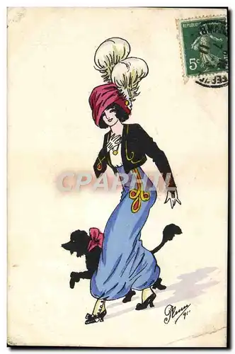 Cartes postales Fantaisie Illustrateur Femme Chien