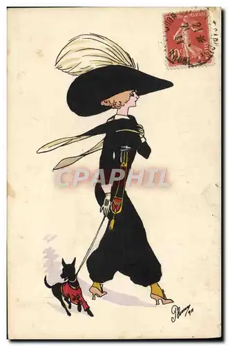 Cartes postales Fantaisie Illustrateur Femme Chien