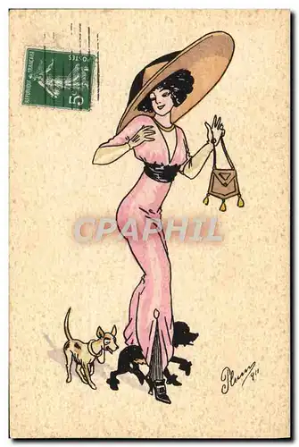 Cartes postales Fantaisie Illustrateur Femme Chien