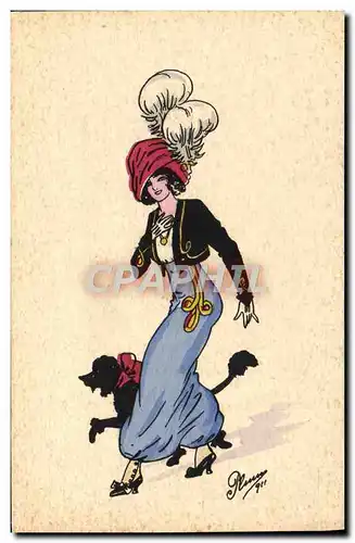 Cartes postales Fantaisie Illustrateur Femme Chien