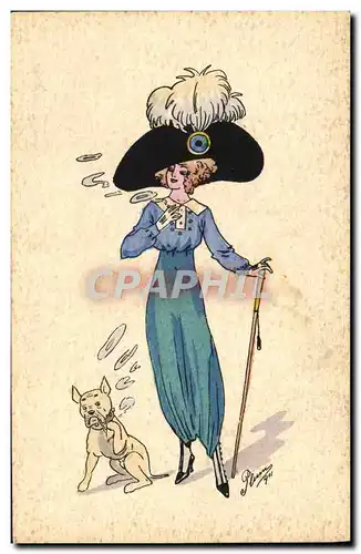 Cartes postales Fantaisie Illustrateur Femme Chien