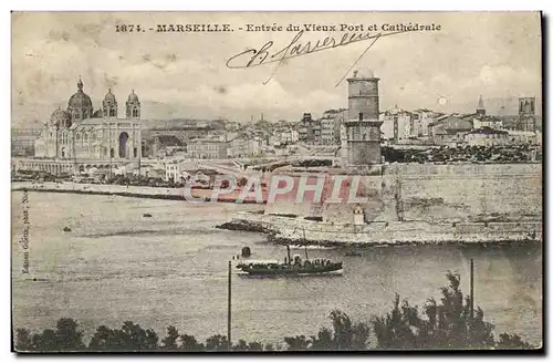 Cartes postales Marseille Entree du Vieux Port et Cathedrale