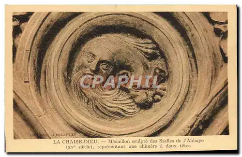 Cartes postales La Chaise Dieu Medaillon sculpte des stalles de l'abbaye representant une chimere a deux tete