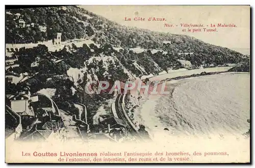 Cartes postales Nice Villefranche La Malaribla et le petit tunnel Gouttes Livoniennes Antisepsie des bronches