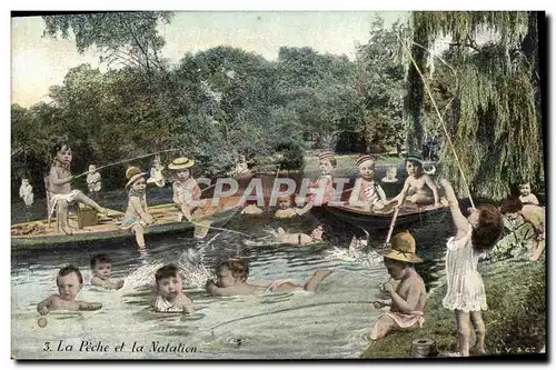 Ansichtskarte AK Enfants La peche et la natation Pecheur