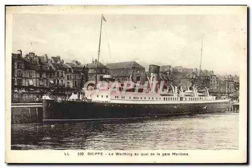 Cartes postales Bateau Paquebot Dieppe Le Worthing au quai de la gare maritime