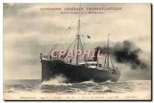 Cartes postales Bateau Paquebot Compagnie Generale Transatlantique Poste Ville de Madrid