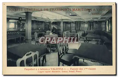 Cartes postales Bateau Paquebot a 2 helices Valdivia Fumoir des 1eres classes Tabac Ligne rapide Marseille Dakar