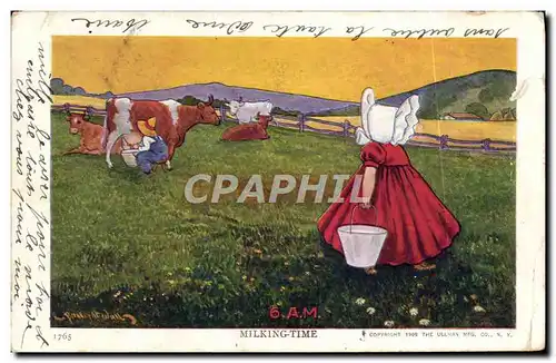 Ansichtskarte AK Fantaisie Illustrateur Enfant Milking Time Vaches