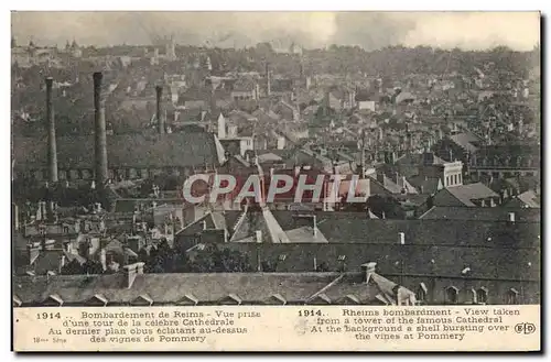 Cartes postales Militaria Bombardement de Reims Vue prise d&#39une tour de la celebre cathedrale Pommery