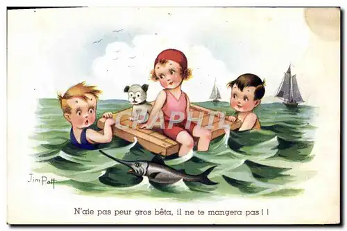 Cartes postales Fantaisie Illustrateur Jim Patt Enfants Chien Espadon