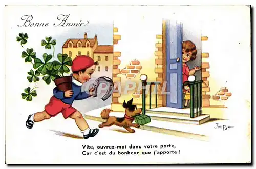 Cartes postales Fantaisie Illustrateur Jim Patt Enfants Fer a cheval Chien