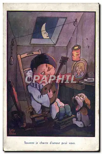 Ansichtskarte AK Fantaisie Illustrateur Little Pitche Enfant Pierrot Chien