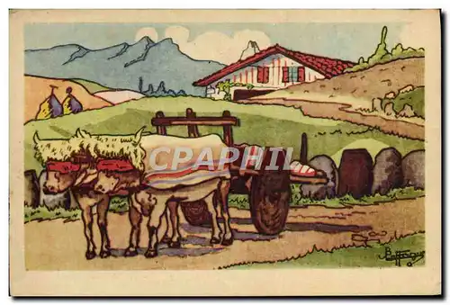 Cartes postales Folklore Pays basque Attelage de boeufs