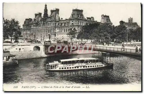 Ansichtskarte AK Paris L&#39Hotel de Ville et le Pont d&#39Arcole Bateau Peniche