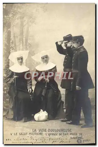 Cartes postales La voie douloureuse le salut militaire L&#39armee se tait Religieuses