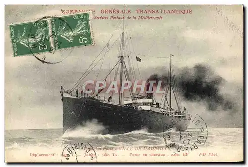 Cartes postales Bateau Paquebot Poste Ville de Madrid