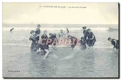 Cartes postales Femme Maillot de bains La douche forcee Scenes de plage