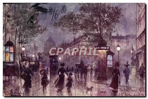 Cartes postales Fantaisie Illustrateur Paris Place St Michel et St Andre des Arts