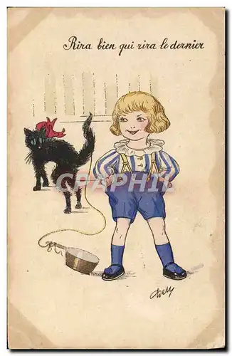 Cartes postales Fantaisie Illustrateur Enfant Chat Chaton