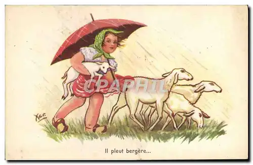 Ansichtskarte AK Fantaisie Illustrateur Xan Il pleu bergere Moutons Agneau