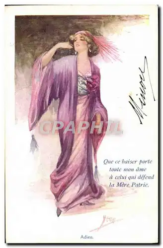 Cartes postales Fantaisie Illustrateur Femme Adieu