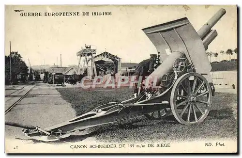 Cartes postales Militaria Canon Schneider de 155 mm de siege