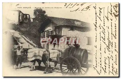 Cartes postales Folklore Pays basque Maison et attelage basque Boeufs