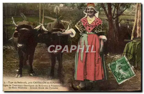 Cartes postales Folklore Type de Bethmale pres Castillon en Couserans Ligne de tramways electriques Boeufs
