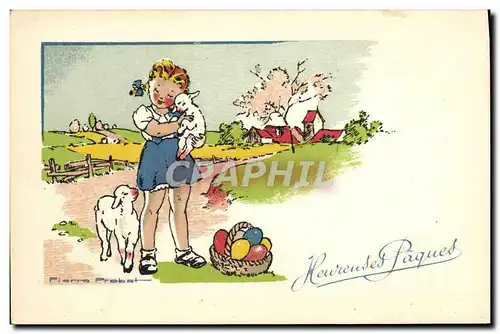 Cartes postales Fantaisie Illustrateur Enfant Agneau Mouton Pierre Probat