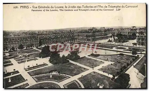 Cartes postales Paris Vue Generale du Louvre le Jardin des Tuileries et l&#39Arc de Triomphe du Carrousel