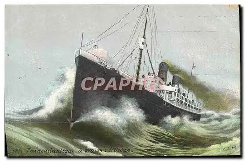 Cartes postales Bateau Paquebot Transatlantique a travers l'ocean