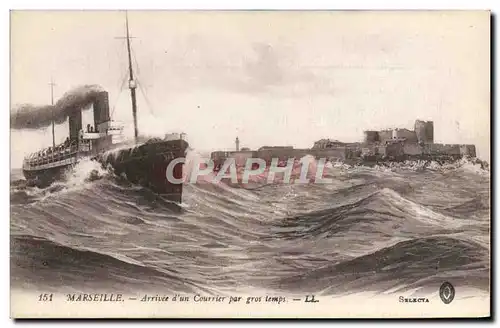 Cartes postales Bateau Paquebot Marseille Arrivee d&#39un courrier par gros temps