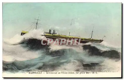 Cartes postales Bateau Paquebot Marseille Le courrier de l'Ocean Indien par grosse mer