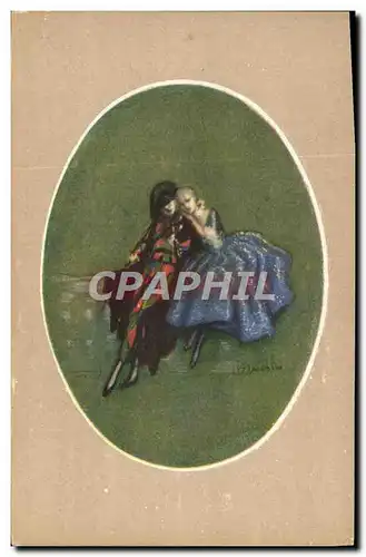 Cartes postales Fantaisie Illustrateur Femme Arlequin