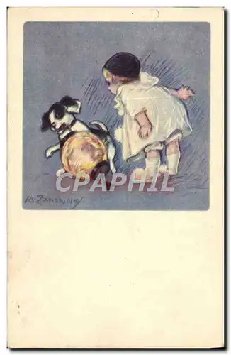 Cartes postales Fantaisie Illustrateur Enfant Chien