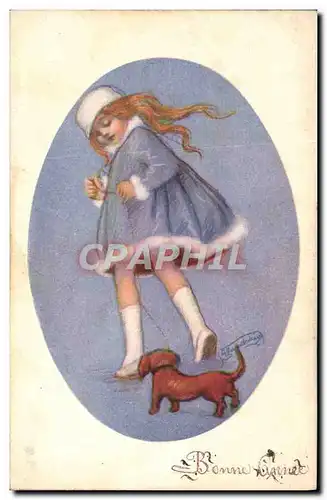 Ansichtskarte AK Fantaisie Illustrateur Enfant Chien